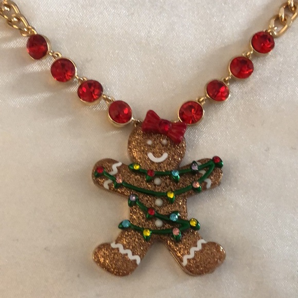 Betsey Johnson Jingle Bell Bling Gingerbread Tangled In Lights Pendant Necklace - Picture 3 of 12